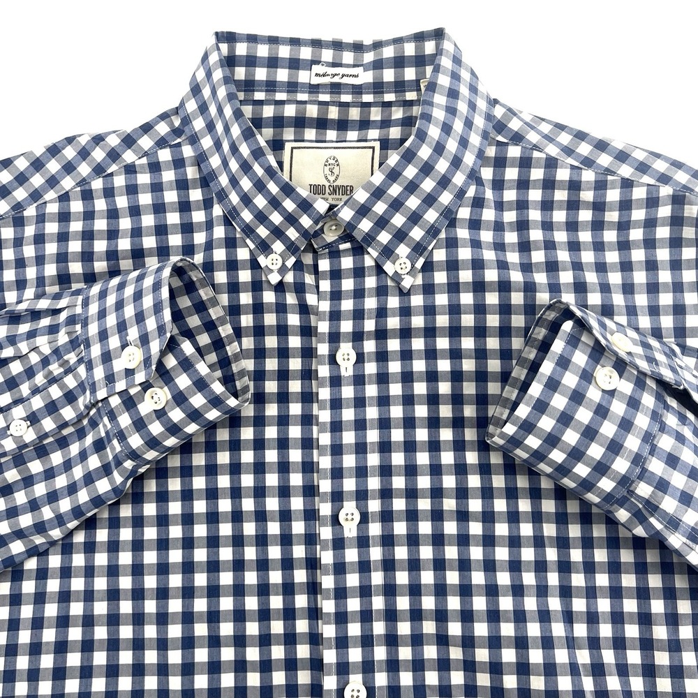 Todd Snyder Men's Shirt 16.5 34/35 L/XL Blue Gingham Plaid Cotton Mélange‎ Yarns